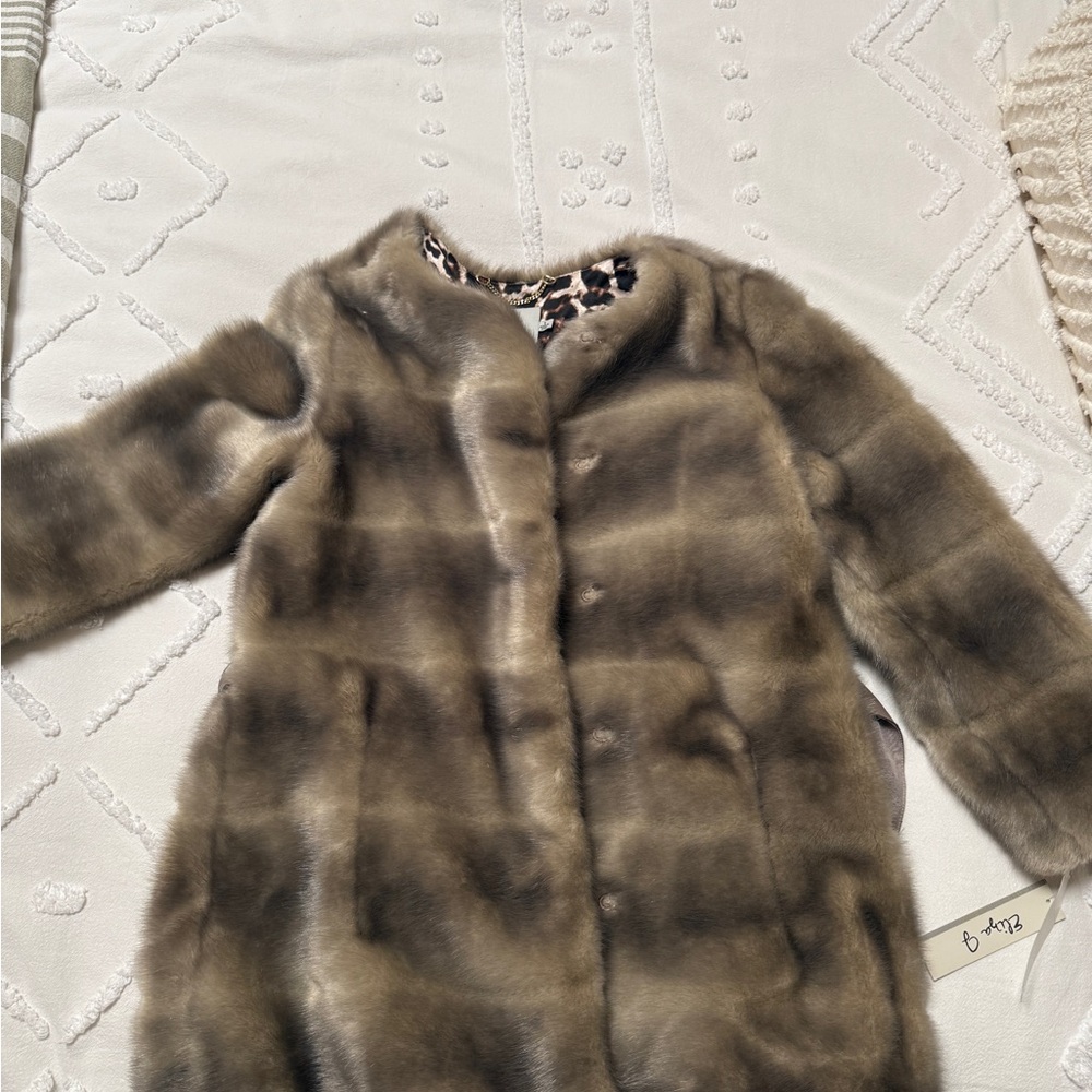 Vintage Eliza J Faux Fur Coat in Brown and Tan